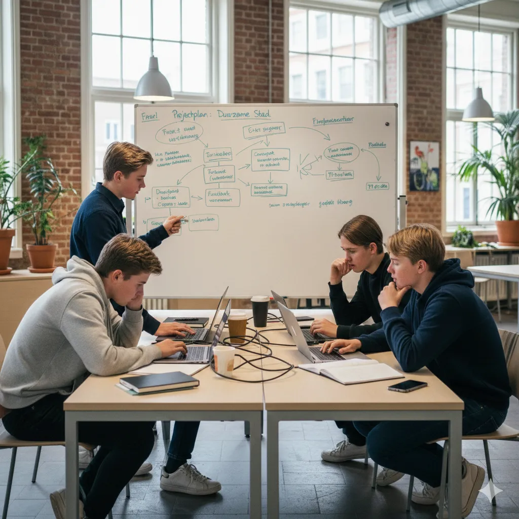 Studenten aan het werk aan een bedrijfscase